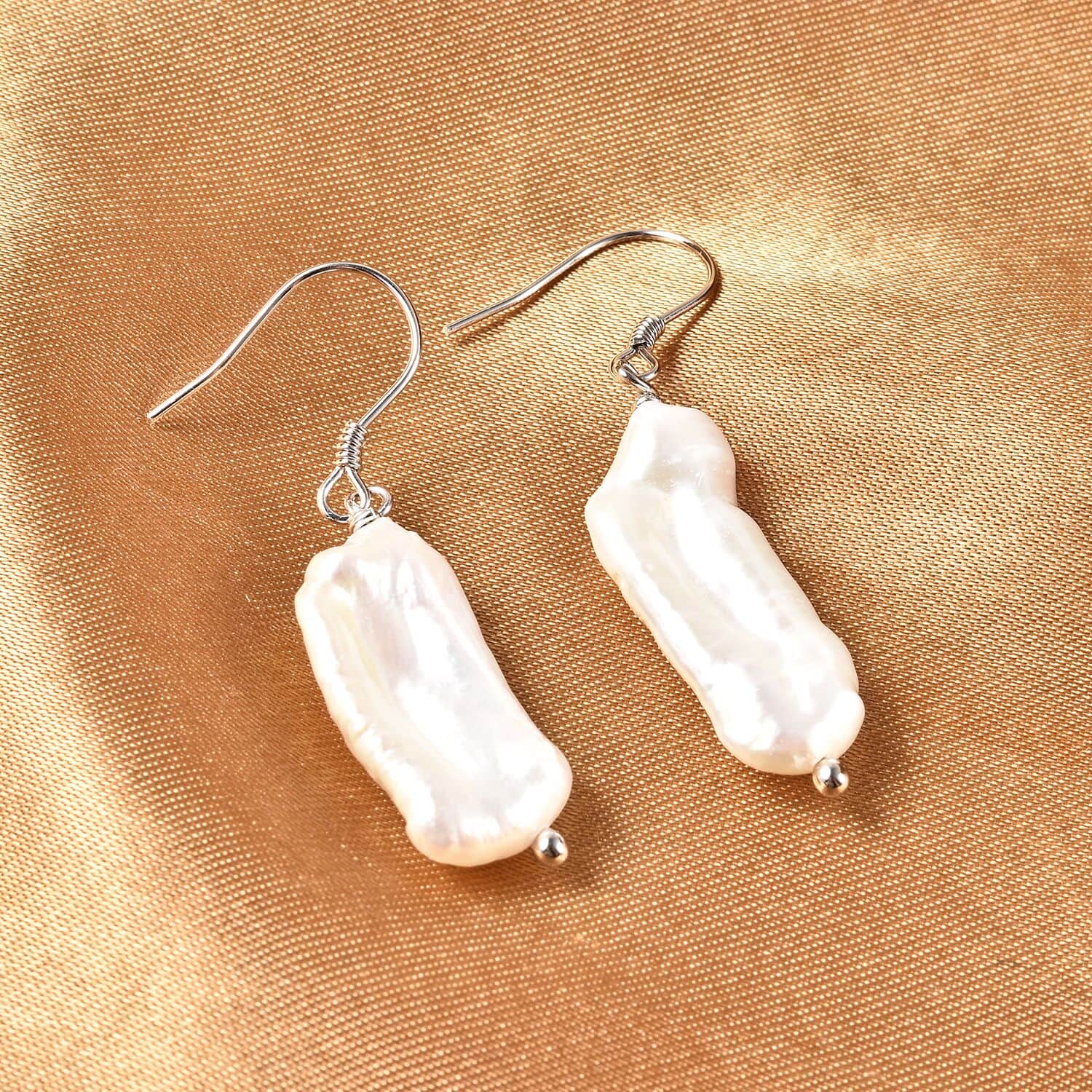 Buy White Keshi Pearl Earrings in Rhodium Over Sterling Silver at