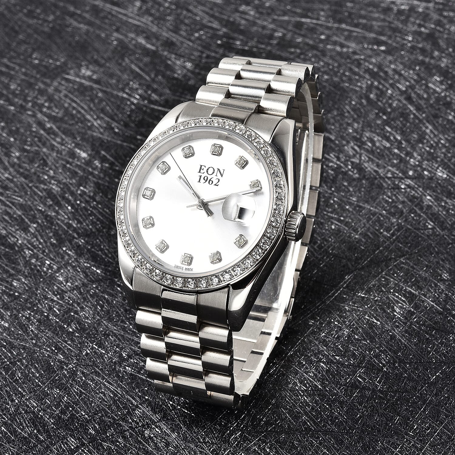 CHUCK CLEMENCY COLLECTION EON 1962 Made with Finest CZ Swiss Movement Watch in Stainless Steel with Ear Fork and Screwdriver