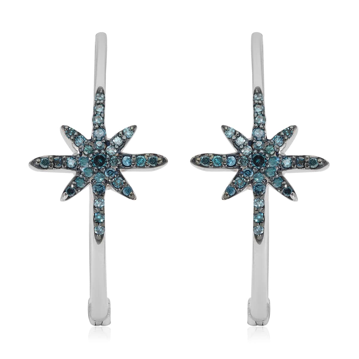 Blue Diamond (IR) Floral Earrings in Platinum Over Sterling Silver 0.31 ctw image number 0