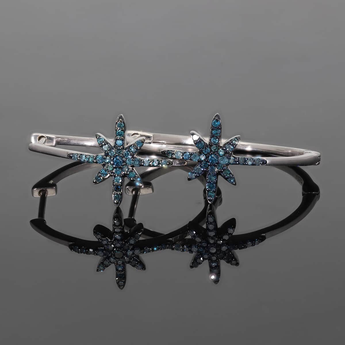 Blue Diamond (IR) Floral Earrings in Platinum Over Sterling Silver 0.31 ctw image number 1