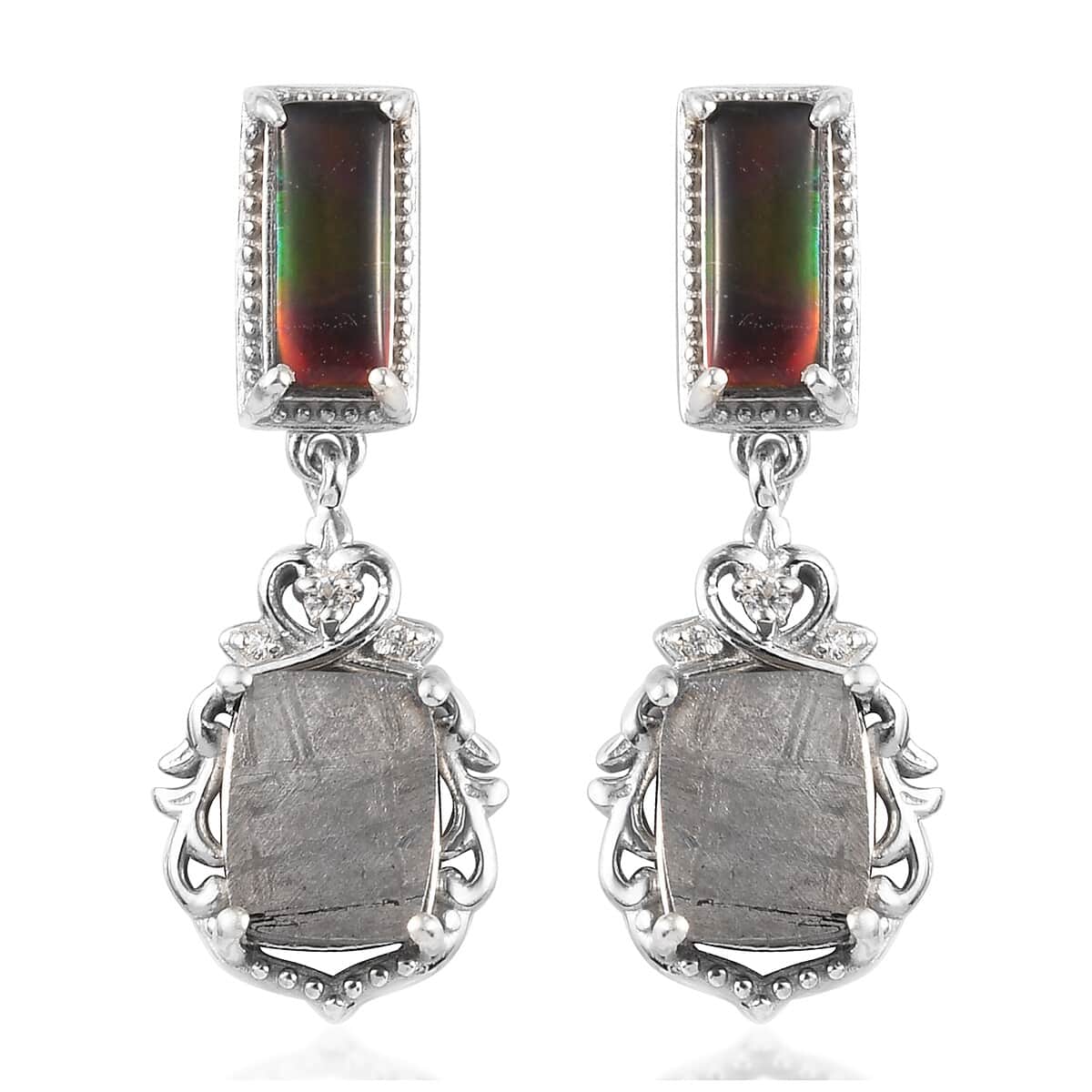Marvelous Meteorite, Multi Gemstone Dangle Earrings in Platinum Over Sterling Silver 0.08 ctw image number 0