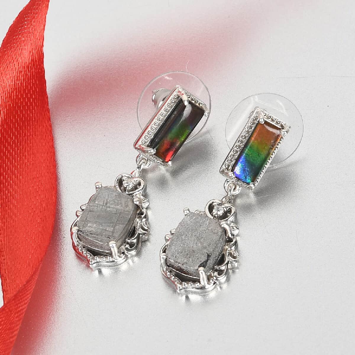 Marvelous Meteorite, Multi Gemstone Dangle Earrings in Platinum Over Sterling Silver 0.08 ctw image number 1