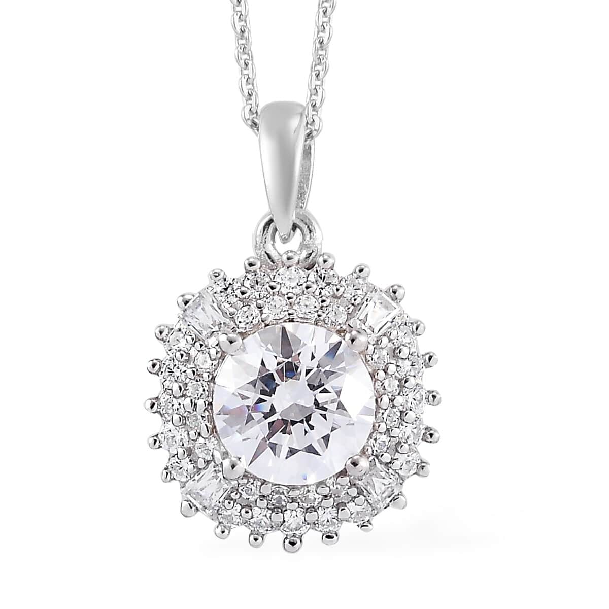 Lustro Stella Made with Finest CZ Clover Pendant Necklace 20 Inches in Platinum Over Sterling Silver 3.70 ctw image number 0