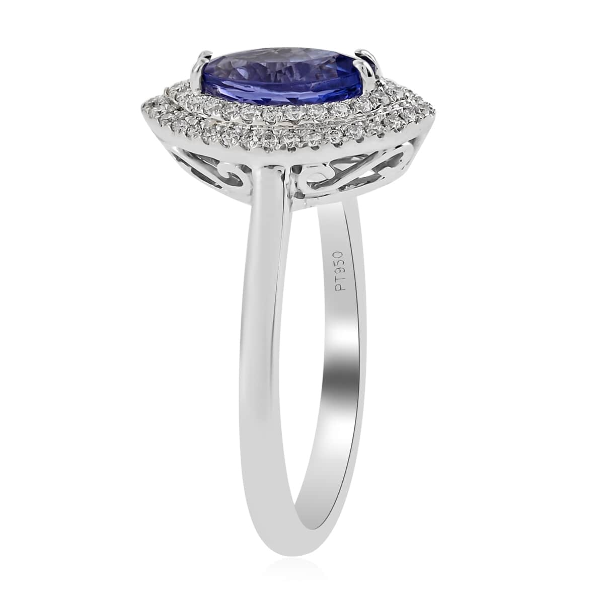 RHAPSODY 1.55 ctw AAAA Tanzanite and Diamond E-F VS Halo Ring in 950 Platinum (Size 10.0) 7.20 Grams image number 2