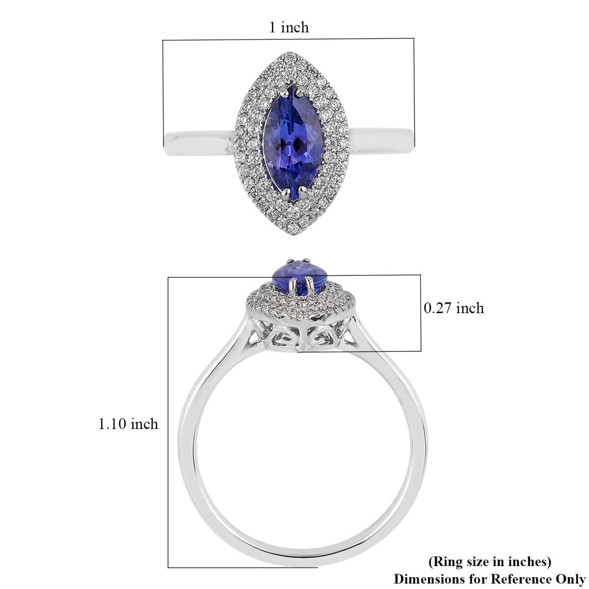 RHAPSODY 1.55 ctw AAAA Tanzanite and Diamond E-F VS Halo Ring in 950 Platinum (Size 10.0) 7.20 Grams image number 4