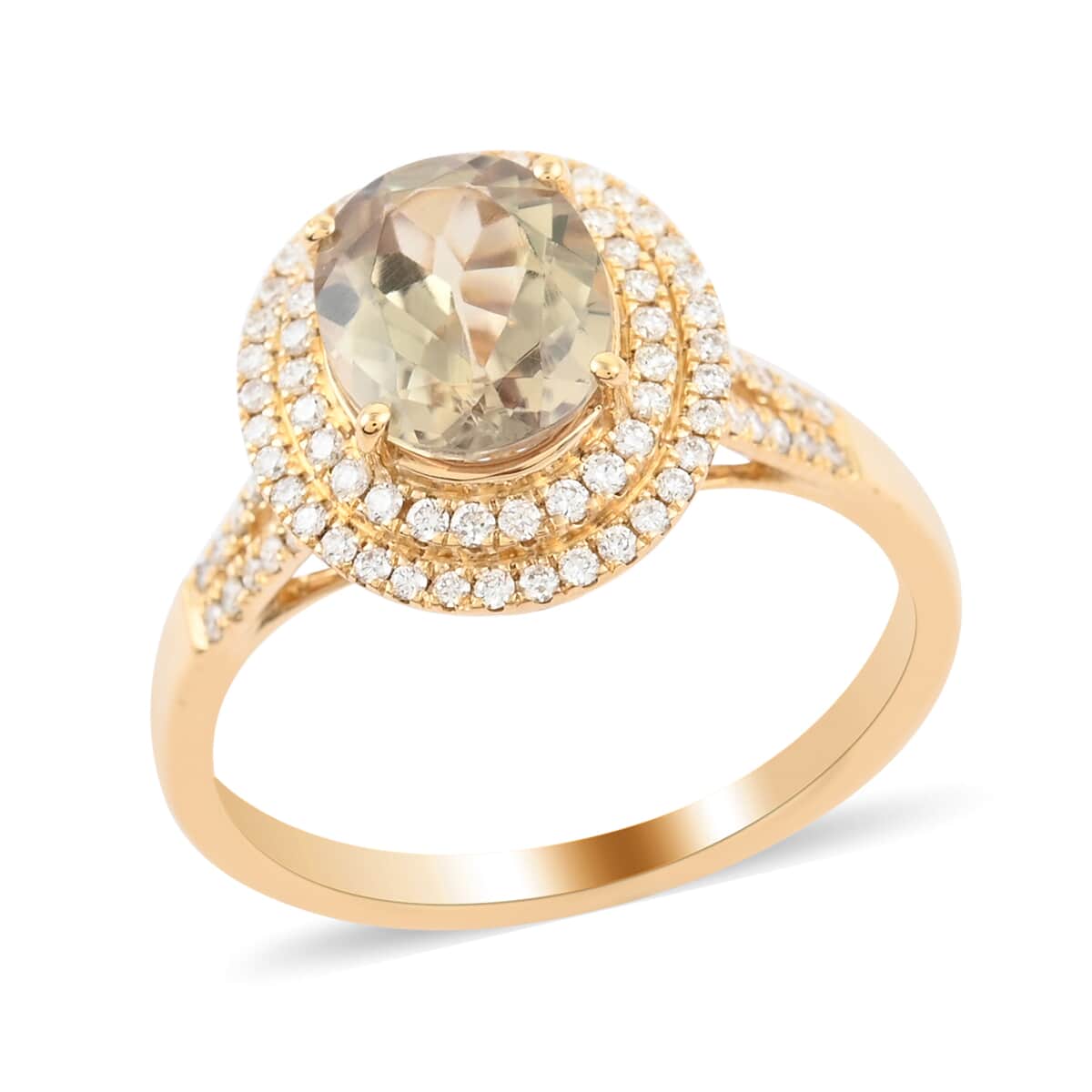ILIANA 18K Yellow Gold AAAA Turkizite and G-H SI Diamond Double Halo Ring 4.45 Grams 2.60 ctw image number 0