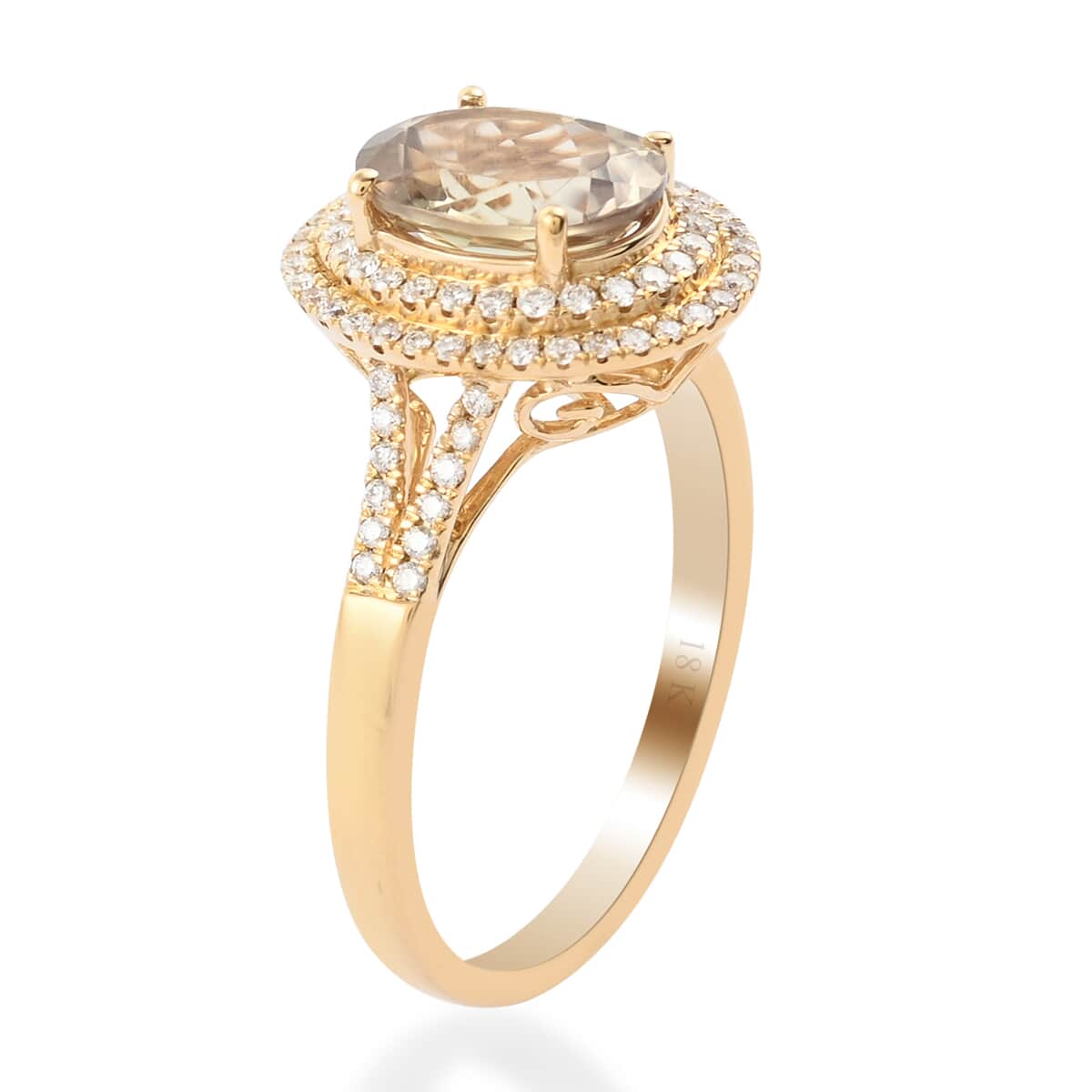 ILIANA 18K Yellow Gold AAAA Turkizite and G-H SI Diamond Double Halo Ring 4.45 Grams 2.60 ctw image number 3