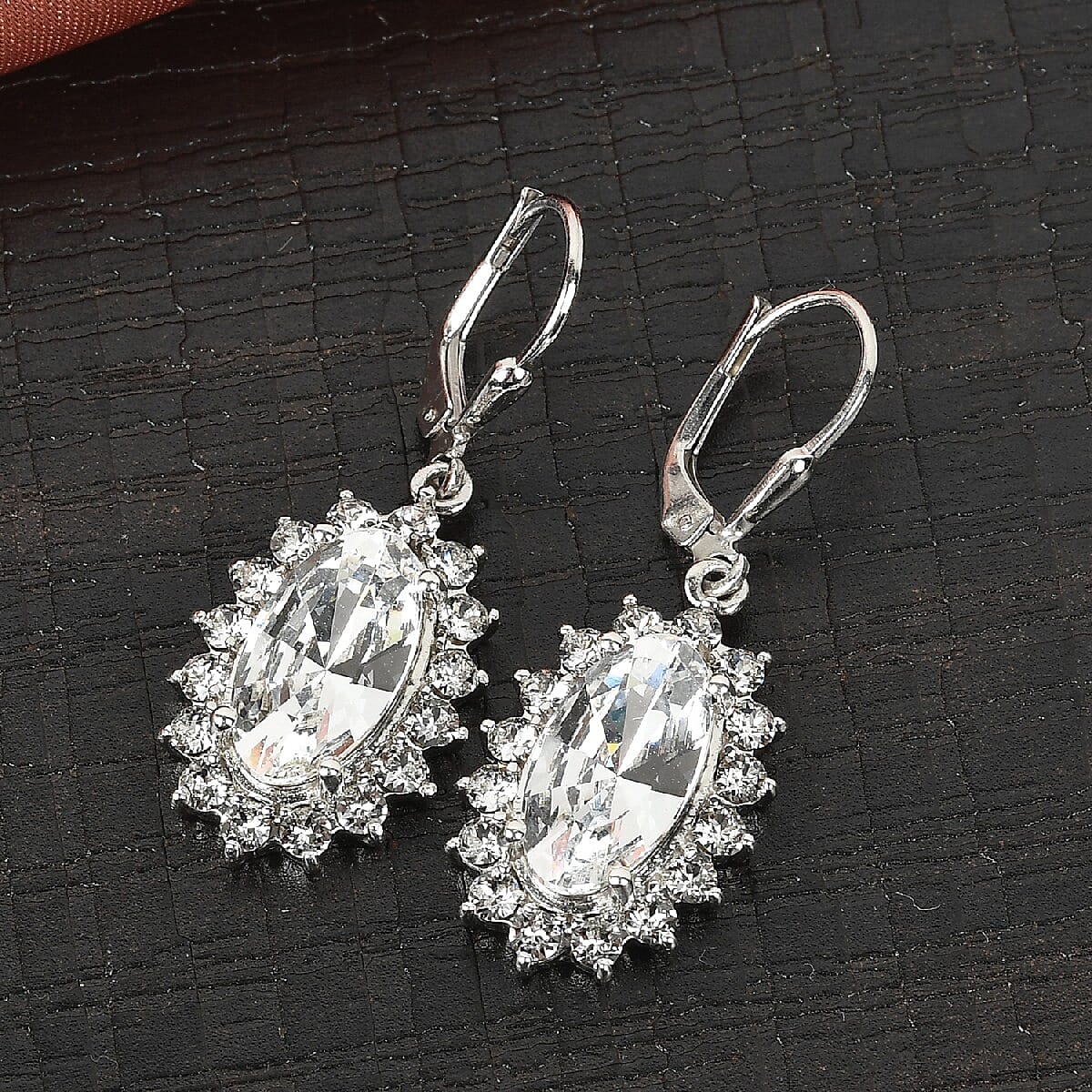 White Crystal Dangling Earrings in Platinum Over Sterling Silver image number 1