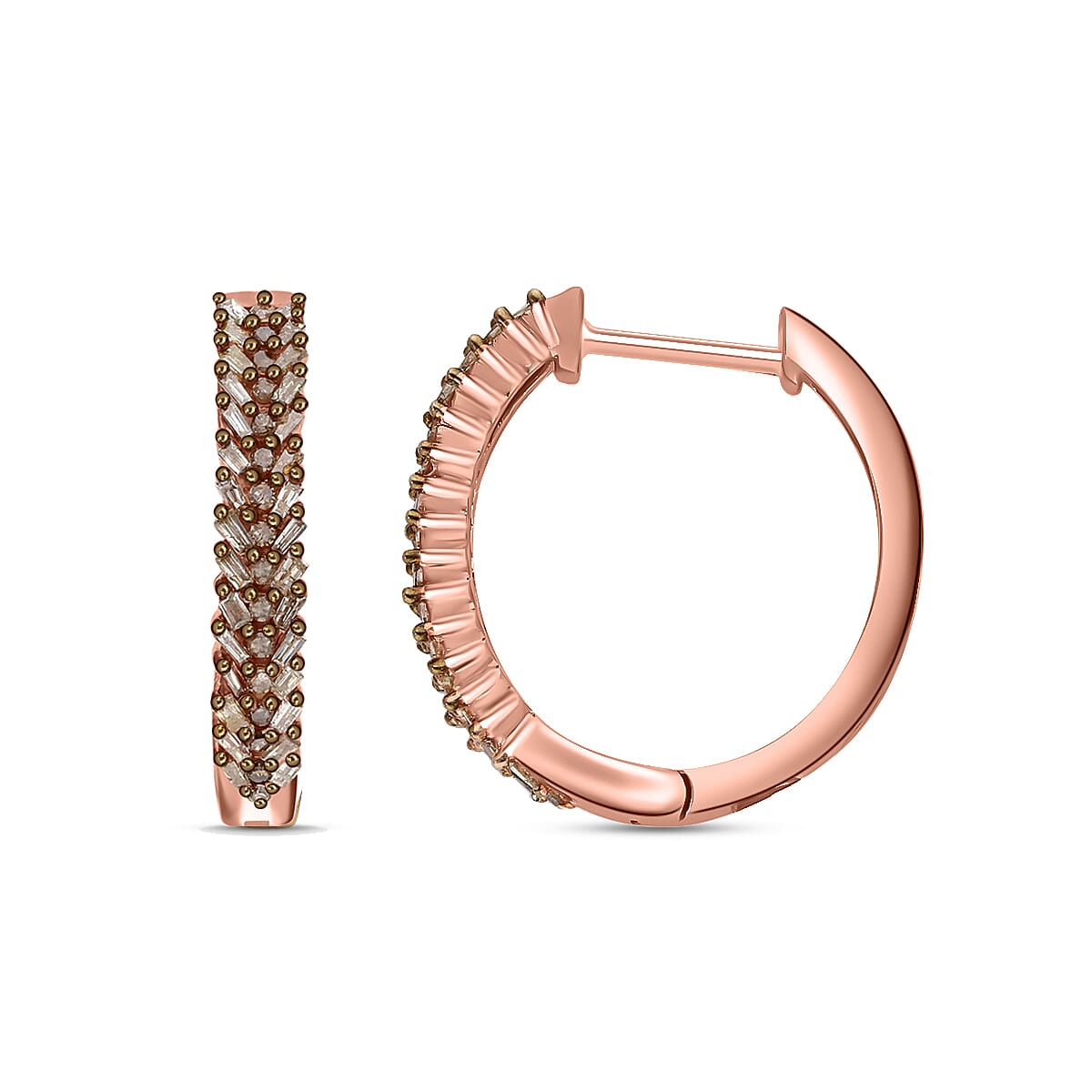 Natural Champagne Diamond Earrings in Vermeil Rose Gold Over Sterling Silver 0.60 ctw image number 3