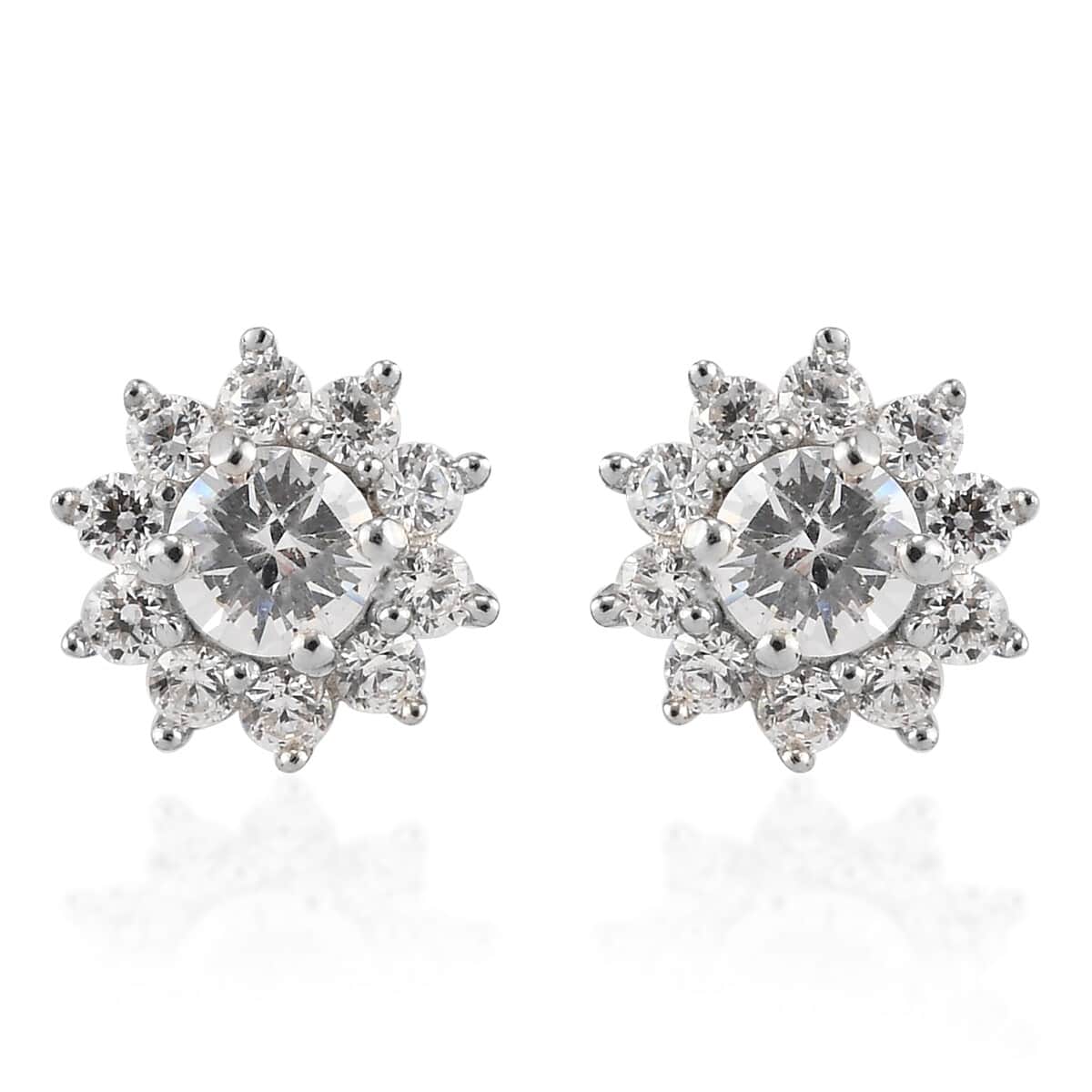 LUSTRO STELLA Made with Finest CZ Stud Earrings in Platinum Over Sterling Silver 1.70 ctw image number 0