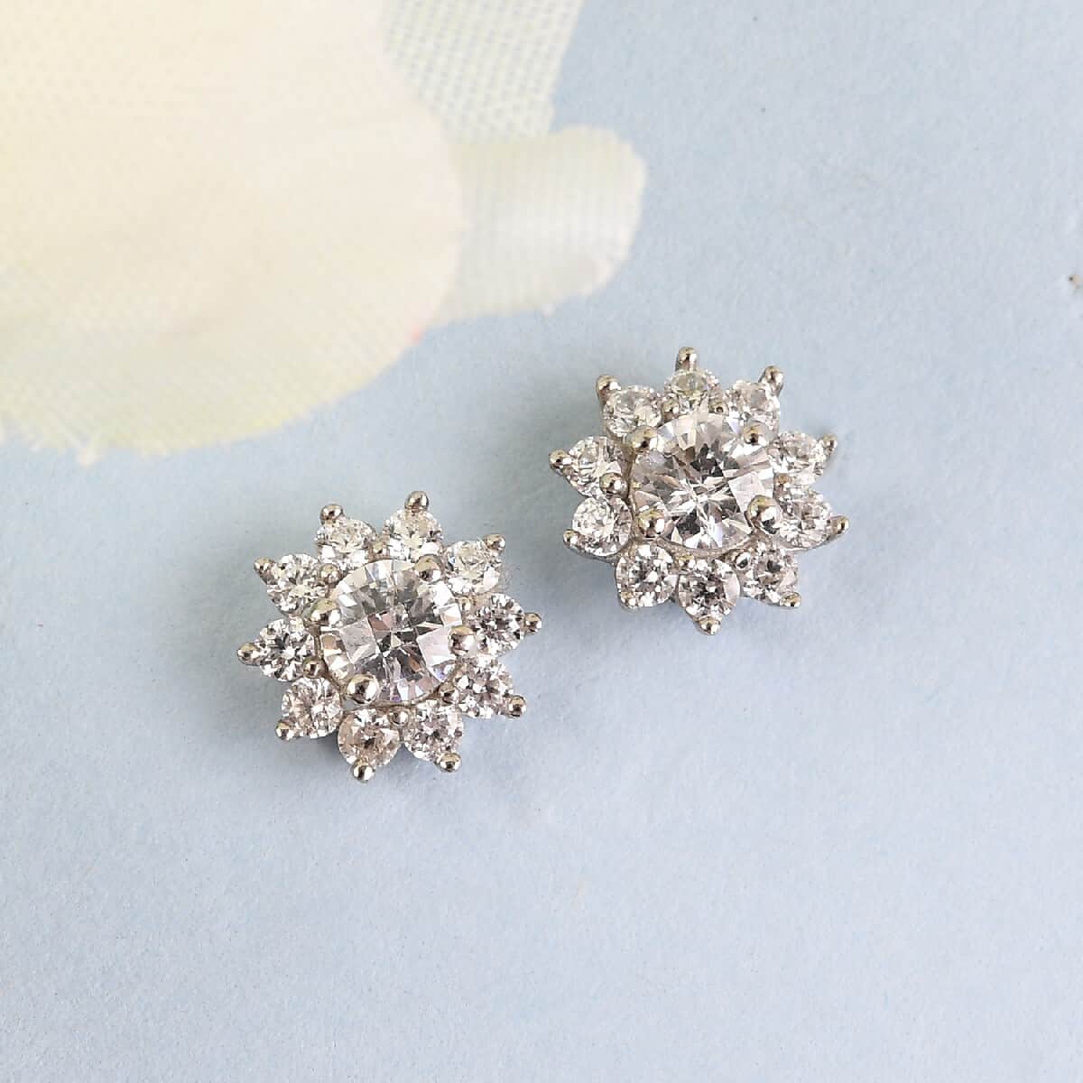 LUSTRO STELLA Made with Finest CZ Stud Earrings in Platinum Over Sterling Silver 1.70 ctw image number 1