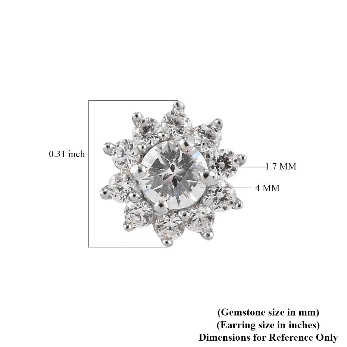 LUSTRO STELLA Made with Finest CZ Stud Earrings in Platinum Over Sterling Silver 1.70 ctw image number 4
