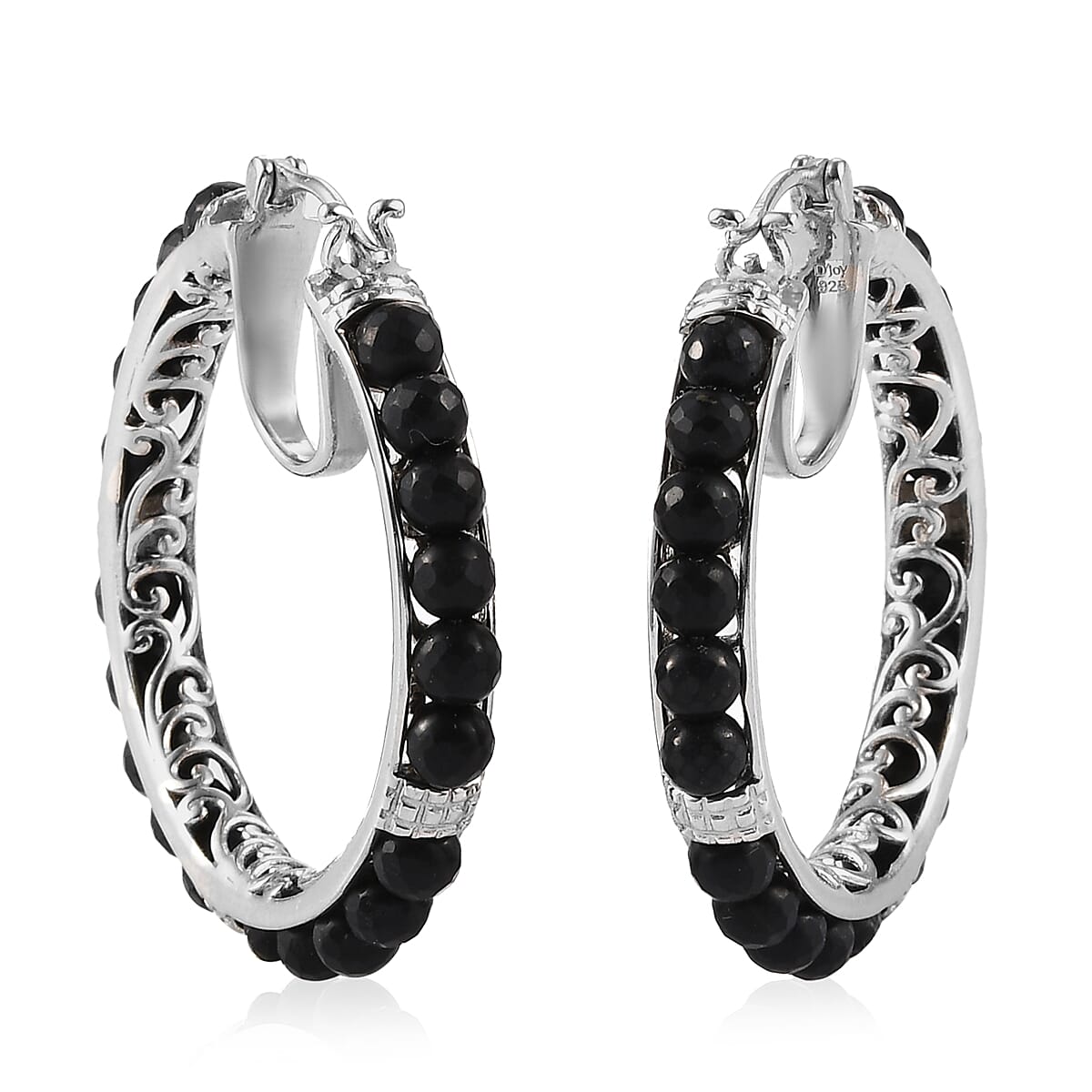 Shungite Inside Out Hoop Earrings in Platinum Over Sterling Silver 11.70 Grams 22.00 ctw
