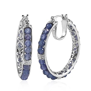 Tanzanite Inside Out Hoop Earrings in Platinum Over Sterling Silver 12.15 Grams 20.00 ctw