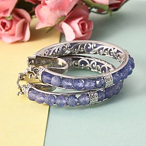 Tanzanite Inside Out Hoop Earrings in Platinum Over Sterling Silver 12.15 Grams 20.00 ctw