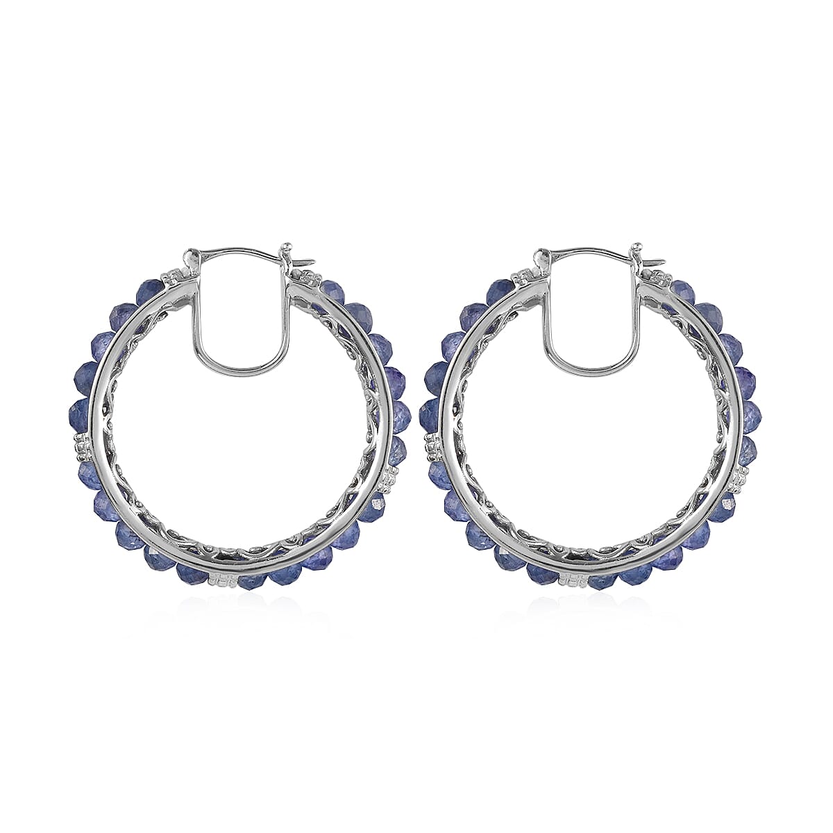 Tanzanite Inside Out Hoop Earrings in Platinum Over Sterling Silver 12.15 Grams 20.00 ctw image number 3