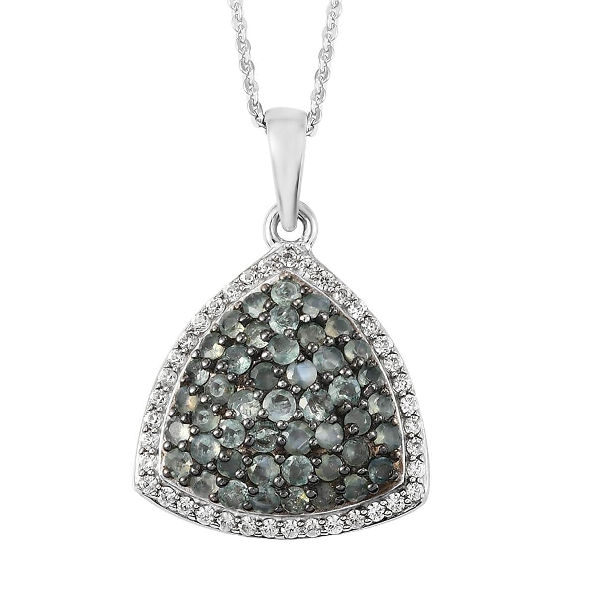 Narsipatnam Alexandrite and White Zircon Trillion Shape Cluster Pendant Necklace 20 Inches in Rhodium & Platinum Over Sterling Silver 1.90 ctw image number 0