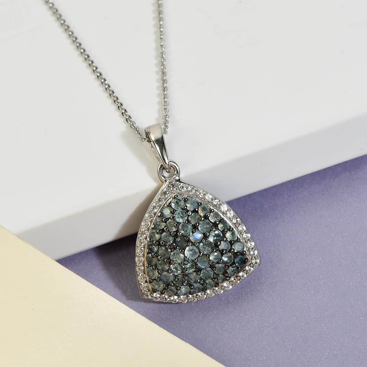 Narsipatnam Alexandrite and White Zircon Trillion Shape Cluster Pendant Necklace 20 Inches in Rhodium & Platinum Over Sterling Silver 1.90 ctw image number 1