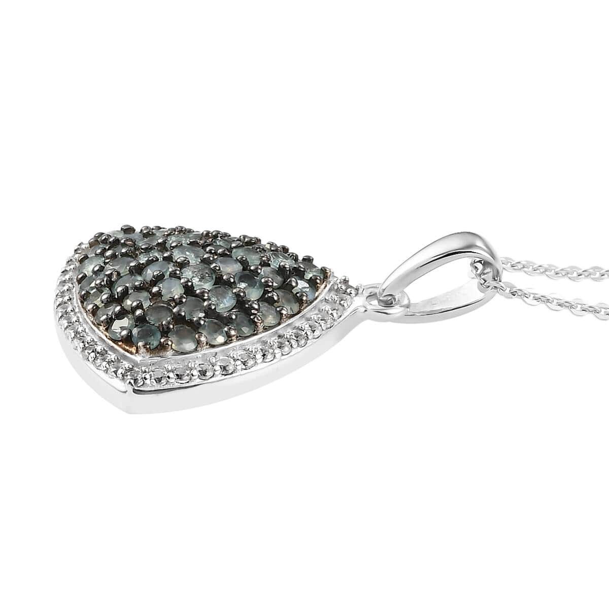 Narsipatnam Alexandrite and White Zircon Trillion Shape Cluster Pendant Necklace 20 Inches in Rhodium & Platinum Over Sterling Silver 1.90 ctw image number 3