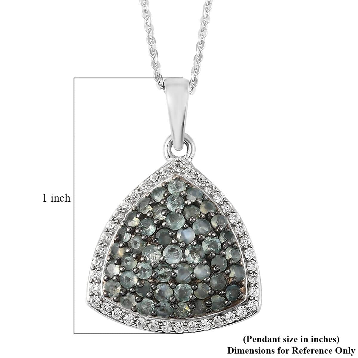 Narsipatnam Alexandrite and White Zircon Trillion Shape Cluster Pendant Necklace 20 Inches in Rhodium & Platinum Over Sterling Silver 1.90 ctw image number 6