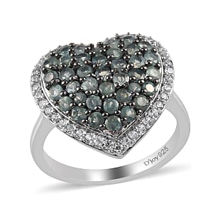 Narsipatnam Alexandrite and White Zircon Heart Shape Cluster Ring in Rhodium & Platinum Over Sterling Silver (Size 6.0) 1.90 ctw