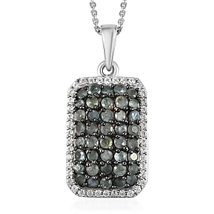 Narsipatnam Alexandrite and White Zircon Octagon Shape Cluster Pendant Necklace 20 Inches in Rhodium and Platinum Over Sterling Silver 2.10 ctw