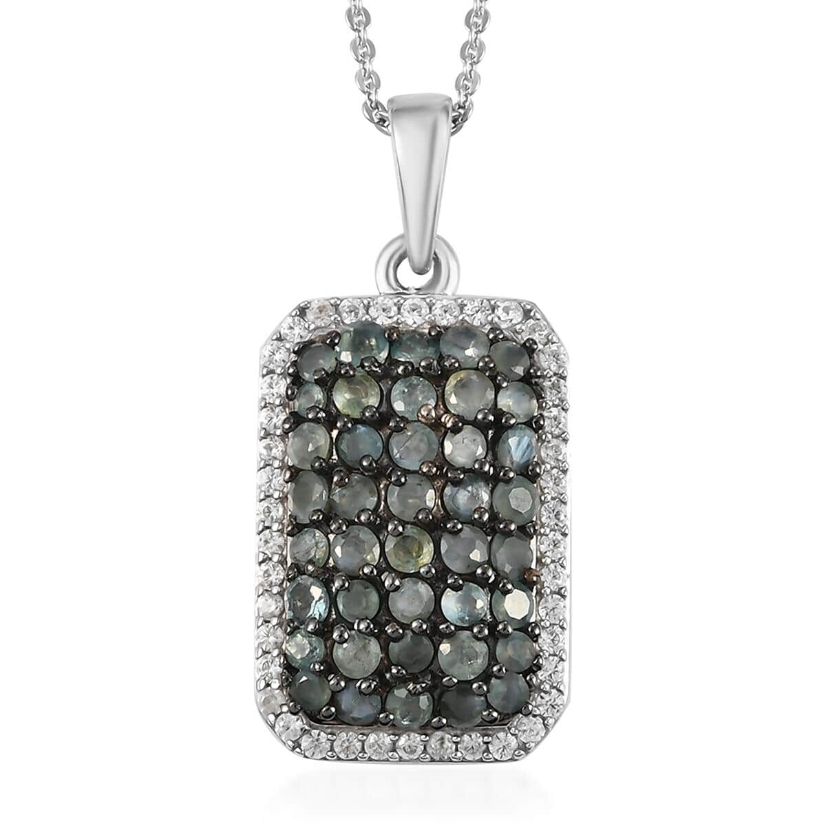 Narsipatnam Alexandrite and White Zircon Octagon Shape Cluster Pendant Necklace 20 Inches in Rhodium and Platinum Over Sterling Silver 2.10 ctw image number 0