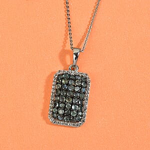 Narsipatnam Alexandrite and White Zircon Octagon Shape Cluster Pendant Necklace 20 Inches in Rhodium and Platinum Over Sterling Silver 2.10 ctw