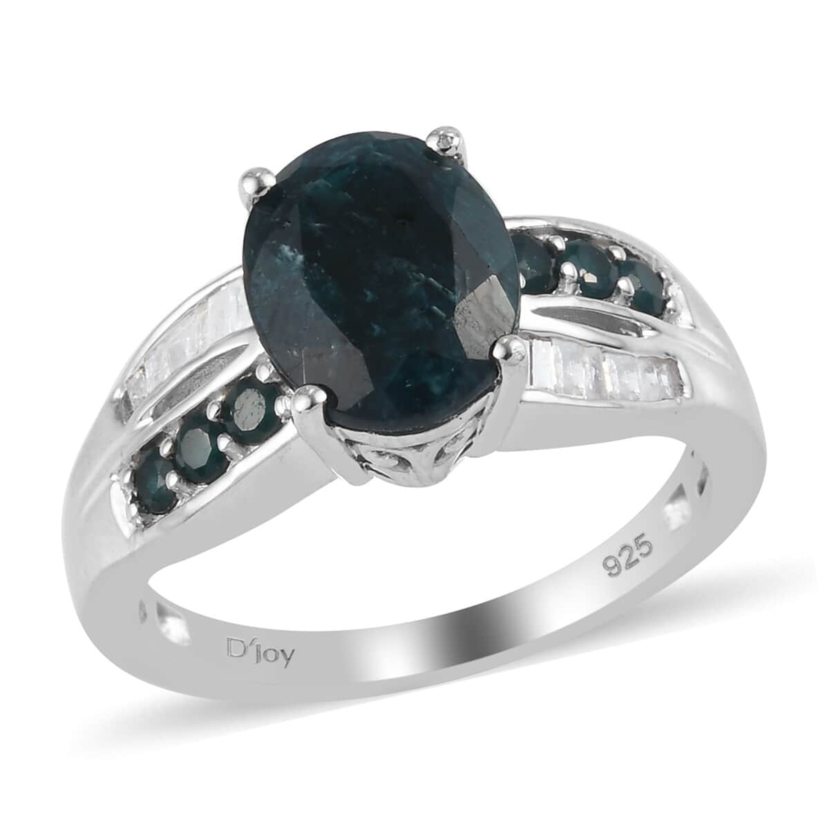 Teal Grandidierite and Diamond Ring in Platinum Over Sterling Silver (Size 7.0) 3.20 ctw image number 0