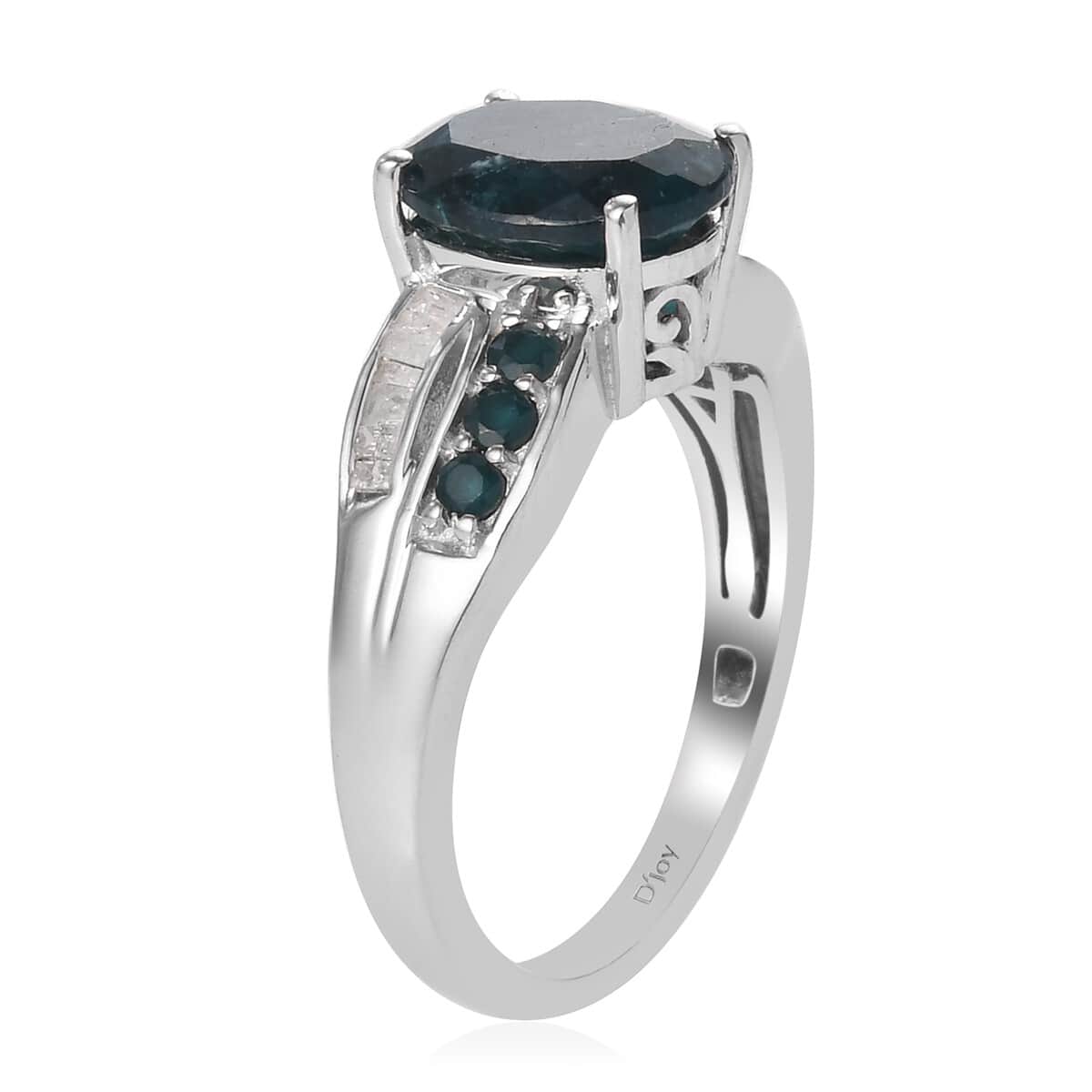 Teal Grandidierite and Diamond Ring in Platinum Over Sterling Silver (Size 7.0) 3.20 ctw image number 3