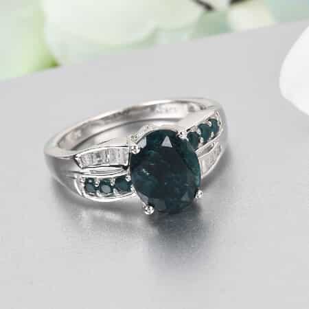 Teal Grandidierite and Diamond Ring in Platinum Over Sterling Silver (Size 8.0) 3.20 ctw image number 1