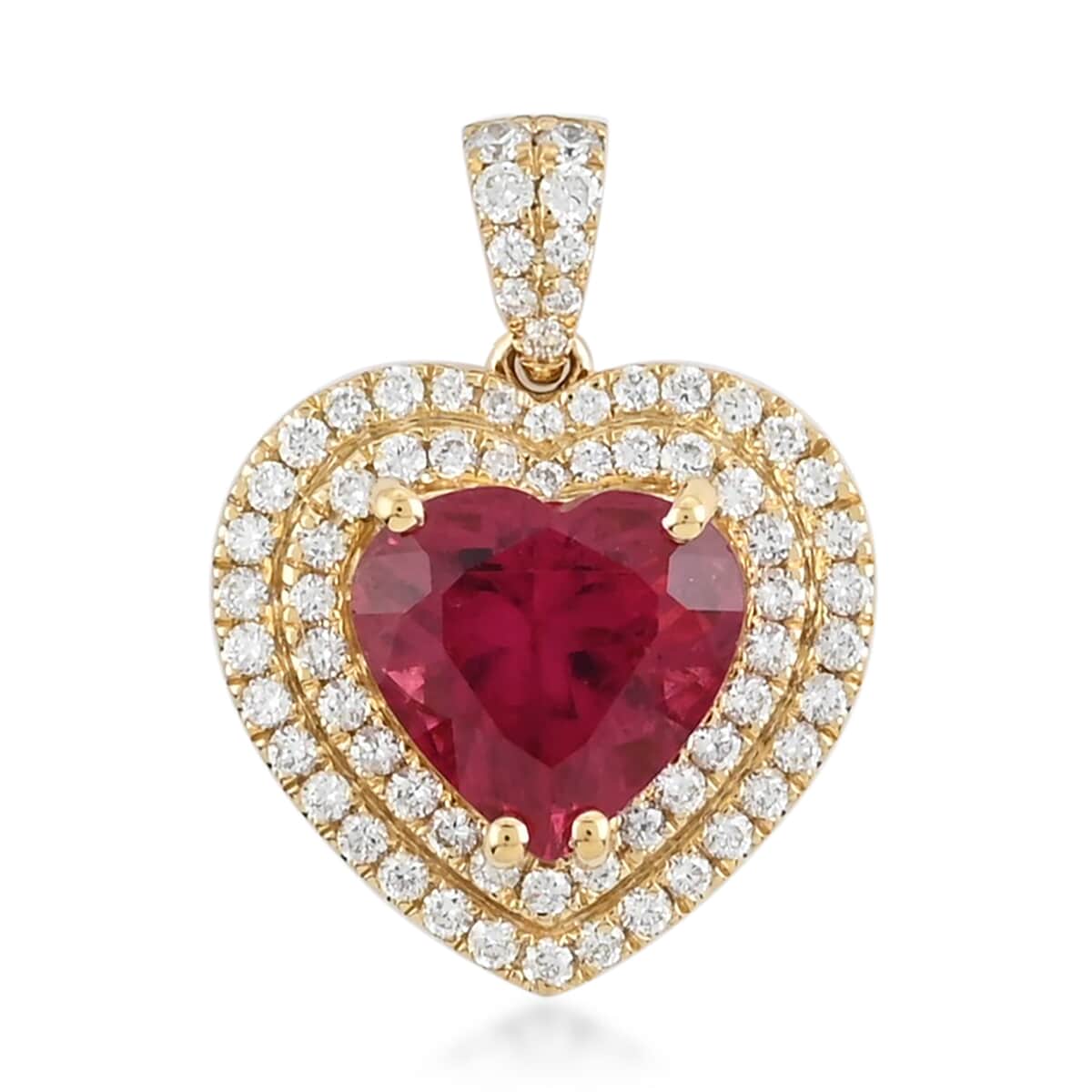 ILIANA 18K Yellow Gold AAA Ouro Fino Rubellite and Diamond G-H SI Heart Pendant 3.25 Grams 2.65 ctw image number 0