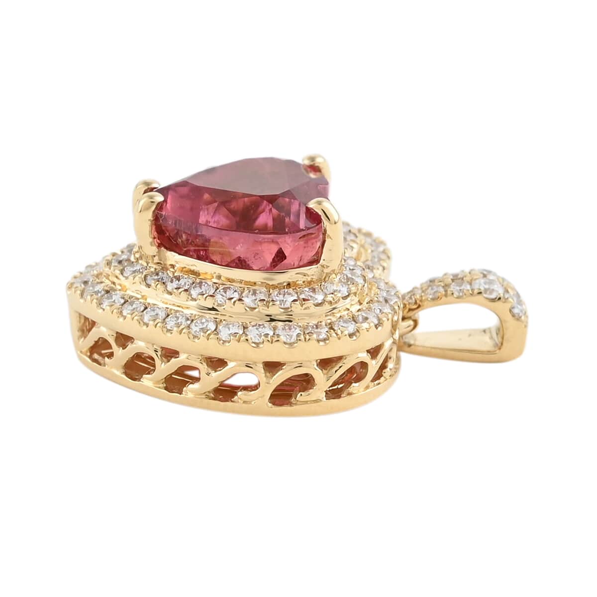 ILIANA 18K Yellow Gold AAA Ouro Fino Rubellite and Diamond G-H SI Heart Pendant 3.25 Grams 2.65 ctw image number 1