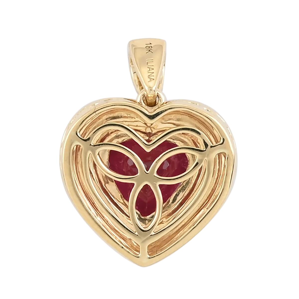 ILIANA 18K Yellow Gold AAA Ouro Fino Rubellite and Diamond G-H SI Heart Pendant 3.25 Grams 2.65 ctw image number 2