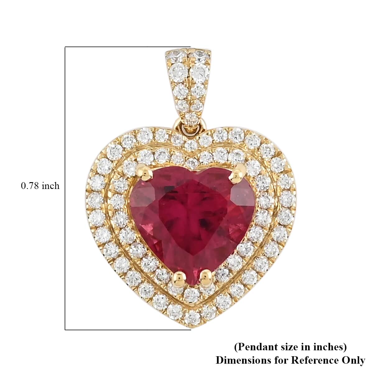 ILIANA 18K Yellow Gold AAA Ouro Fino Rubellite and Diamond G-H SI Heart Pendant 3.25 Grams 2.65 ctw image number 3