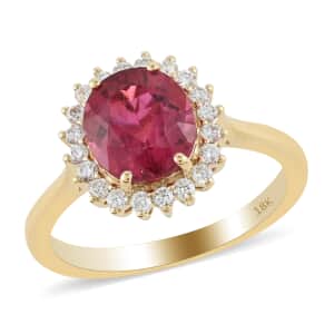 ILIANA 18K Yellow Gold AAA Ouro Fino Rubellite and Diamond G-H SI Halo Ring (Size 7.0) 3.90 Grams 2.30 ctw