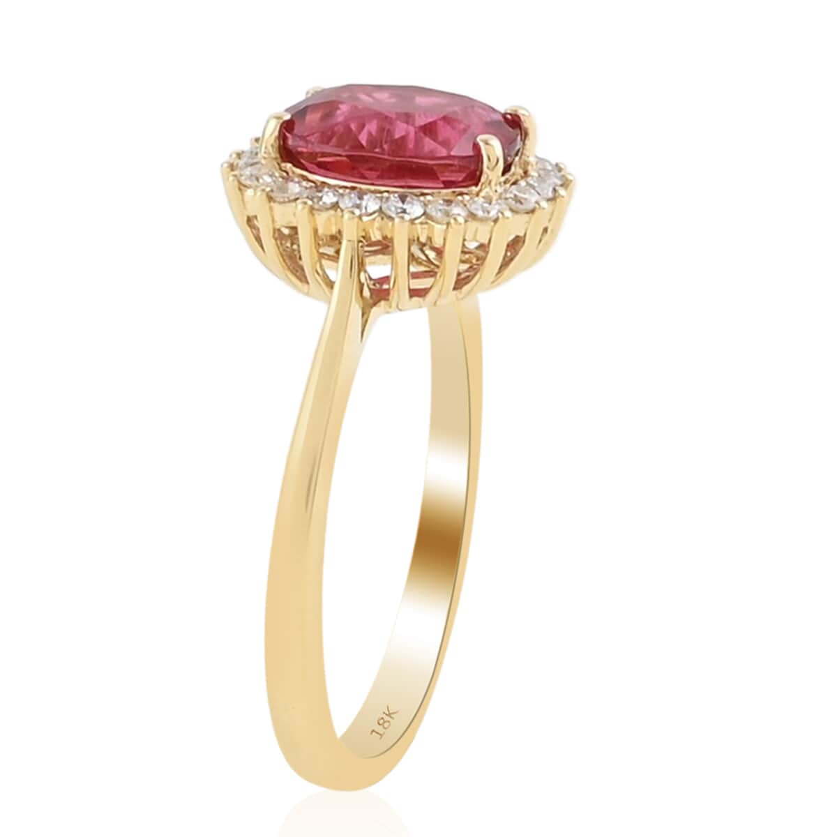 ILIANA 18K Yellow Gold AAA Ouro Fino Rubellite and Diamond G-H SI Halo Ring (Size 7.0) 3.90 Grams 2.30 ctw image number 2