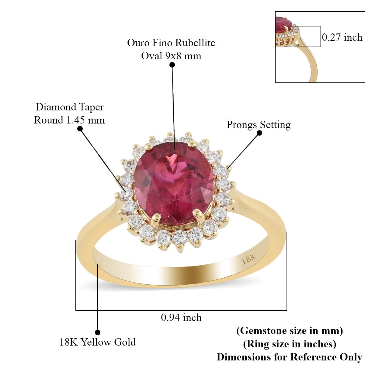 ILIANA 18K Yellow Gold AAA Ouro Fino Rubellite and Diamond G-H SI Halo Ring (Size 7.0) 3.90 Grams 2.30 ctw image number 4