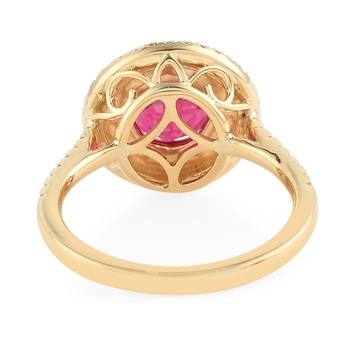 Iliana 18K Yellow Gold AAA Ouro Fino Rubellite and G-H SI Diamond Double Halo Ring (Size 7.0) 5.50 Grams 2.90 ctw image number 3