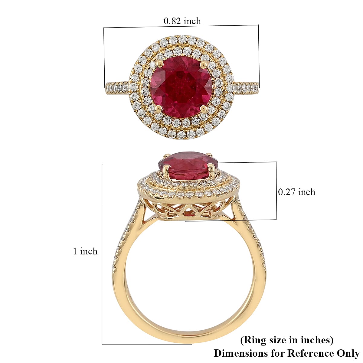Iliana 18K Yellow Gold AAA Ouro Fino Rubellite and G-H SI Diamond Double Halo Ring (Size 7.0) 5.50 Grams 2.90 ctw image number 4