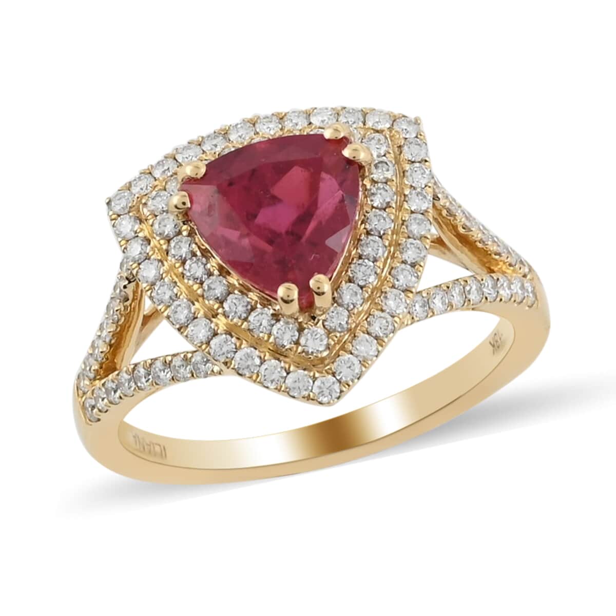 ILIANA 18K Yellow Gold AAA Ouro Fino Rubellite and Diamond G-H SI Ring (Size 7.0) 5 Grams 2.40 ctw image number 0