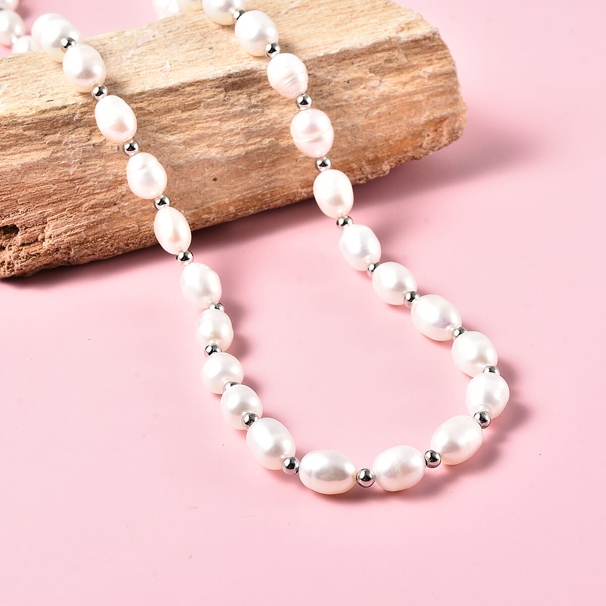 6-8mm Multi Color Rice Freshwater Cultured Pearl Necklace 18 Inches in Silvertone image number 1