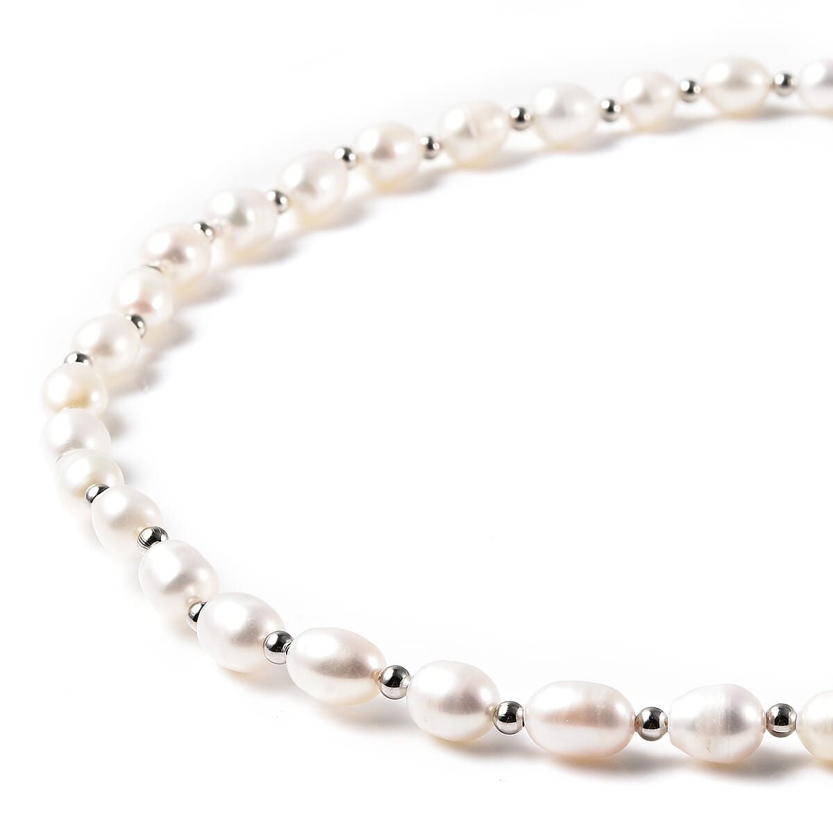 6-8mm Multi Color Rice Freshwater Cultured Pearl Necklace 18 Inches in Silvertone image number 2