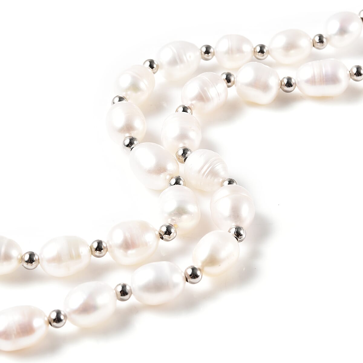 6-8mm Multi Color Rice Freshwater Cultured Pearl Necklace 18 Inches in Silvertone image number 3