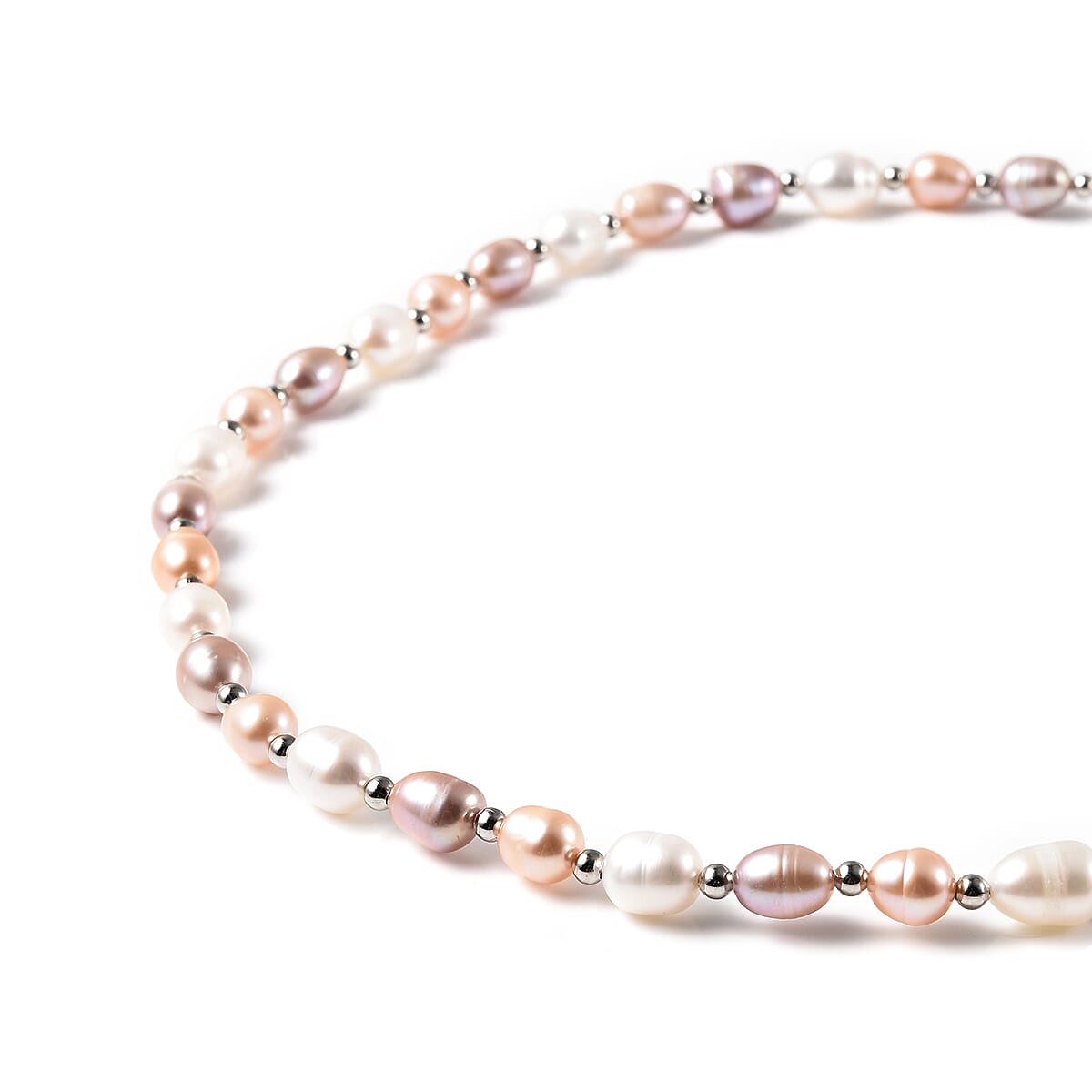 6-8mm Multi Color Rice Freshwater Cultured Pearl Necklace 18 Inches in Silvertone image number 2