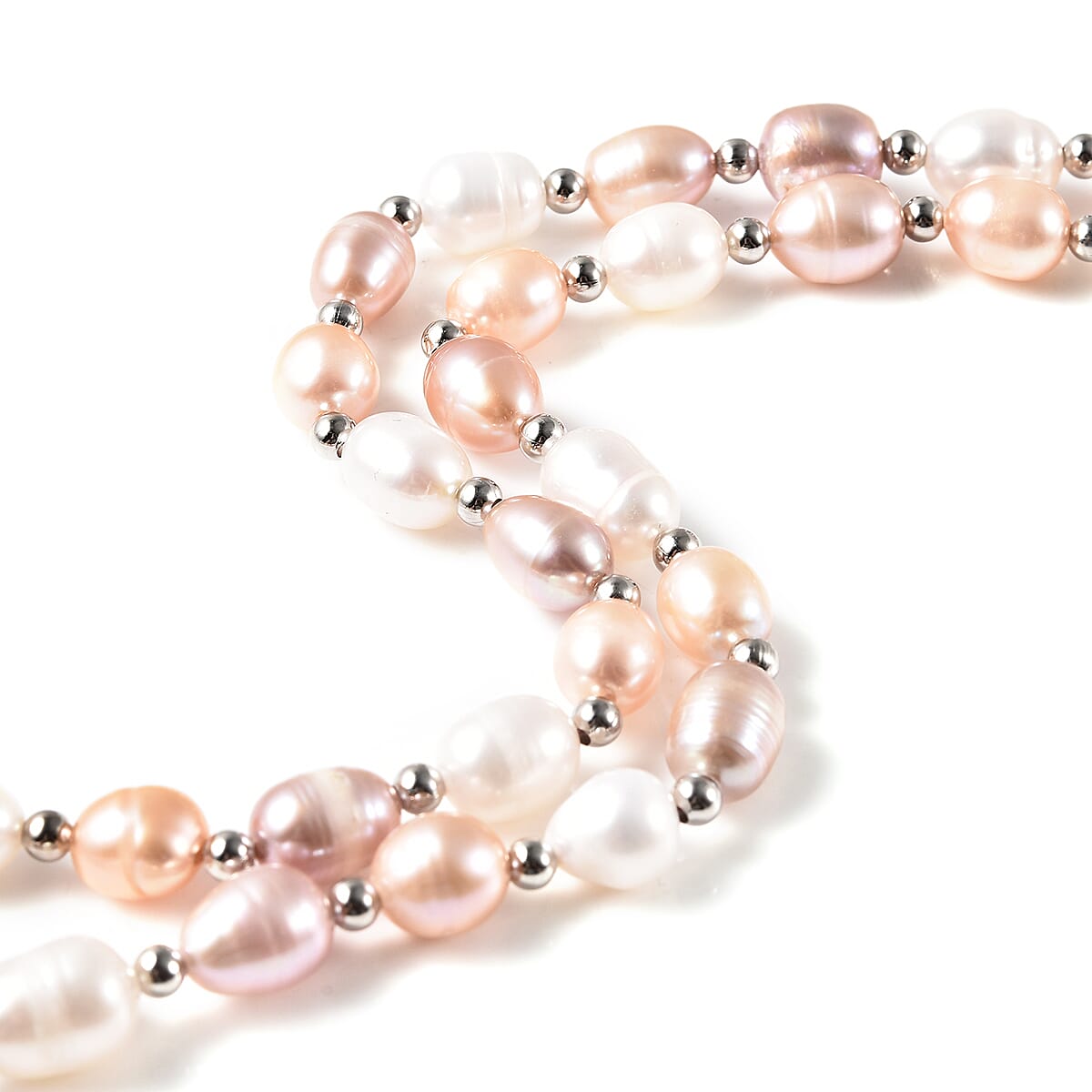 6-8mm Multi Color Rice Freshwater Cultured Pearl Necklace 18 Inches in Silvertone image number 3