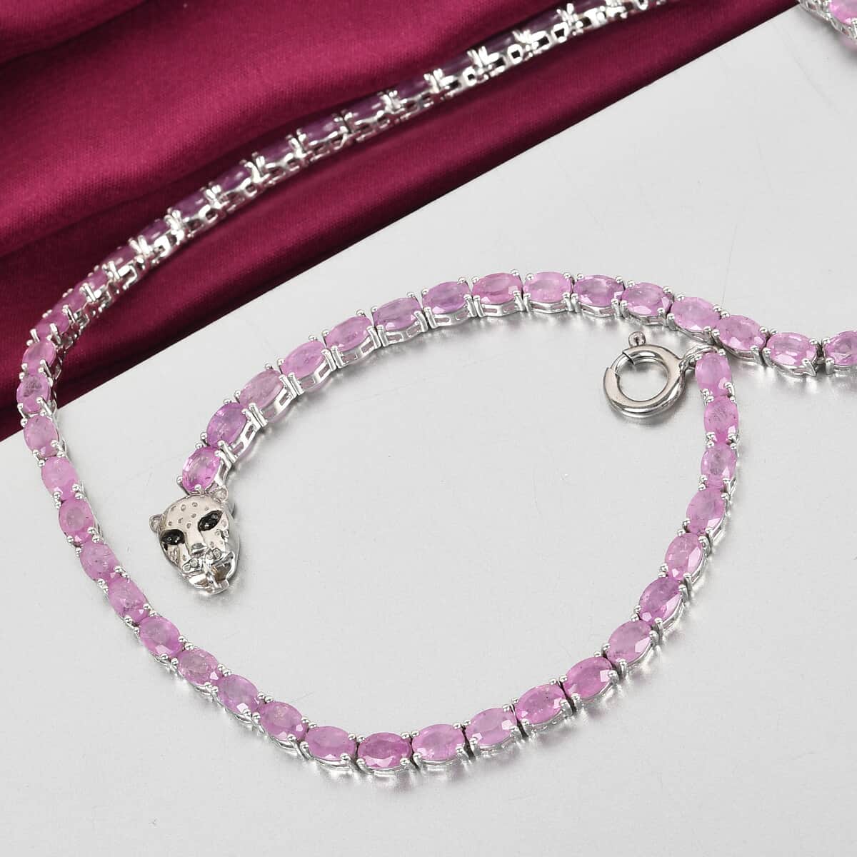 Ilakaka Hot Pink Sapphire and Thai Black Spinel Necklace 18 Inches in Platinum Over Sterling Silver 45.00 ctw image number 1