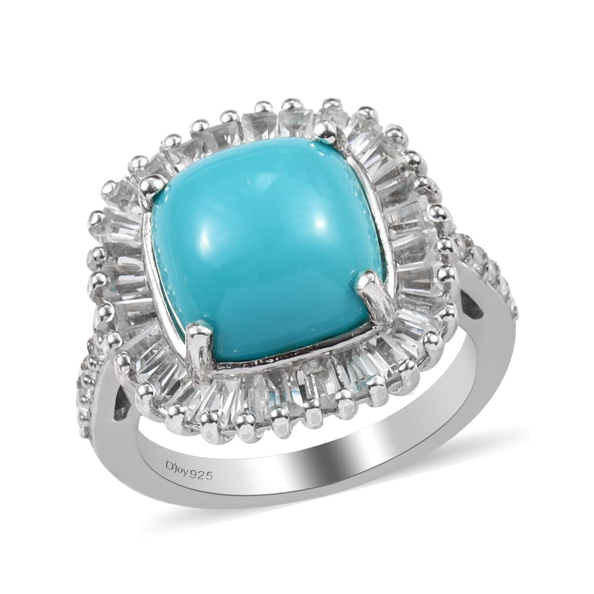 American Natural Sleeping Beauty Turquoise and White Topaz Ring in Platinum Over Sterling Silver (Size 5.0) 5.25 ctw image number 0