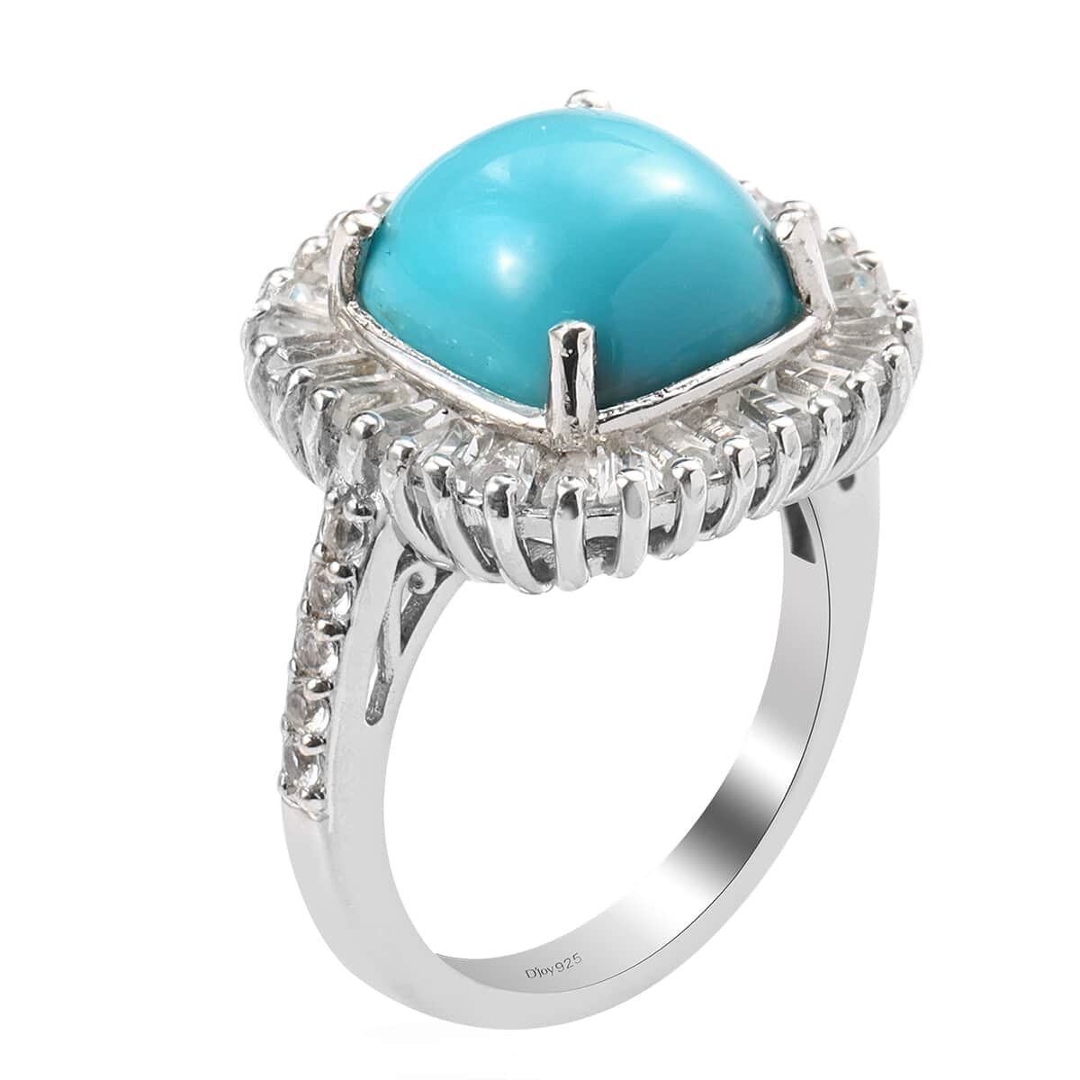 American Natural Sleeping Beauty Turquoise and White Topaz Ring in Platinum Over Sterling Silver (Size 5.0) 5.25 ctw image number 3
