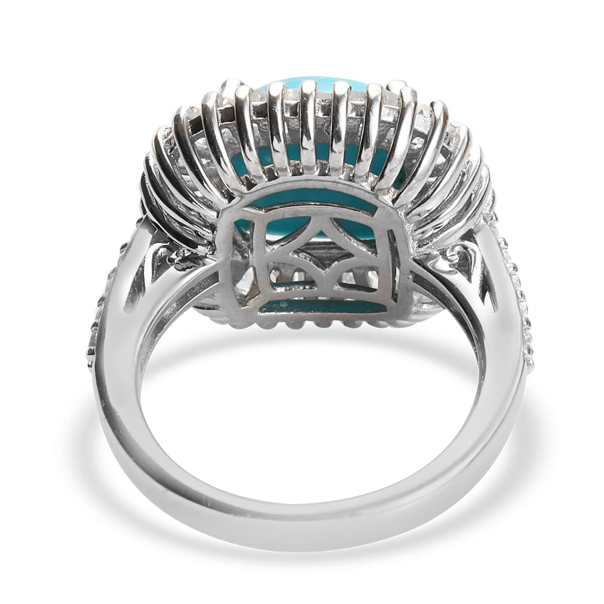 American Natural Sleeping Beauty Turquoise and White Topaz Ring in Platinum Over Sterling Silver (Size 5.0) 5.25 ctw image number 4